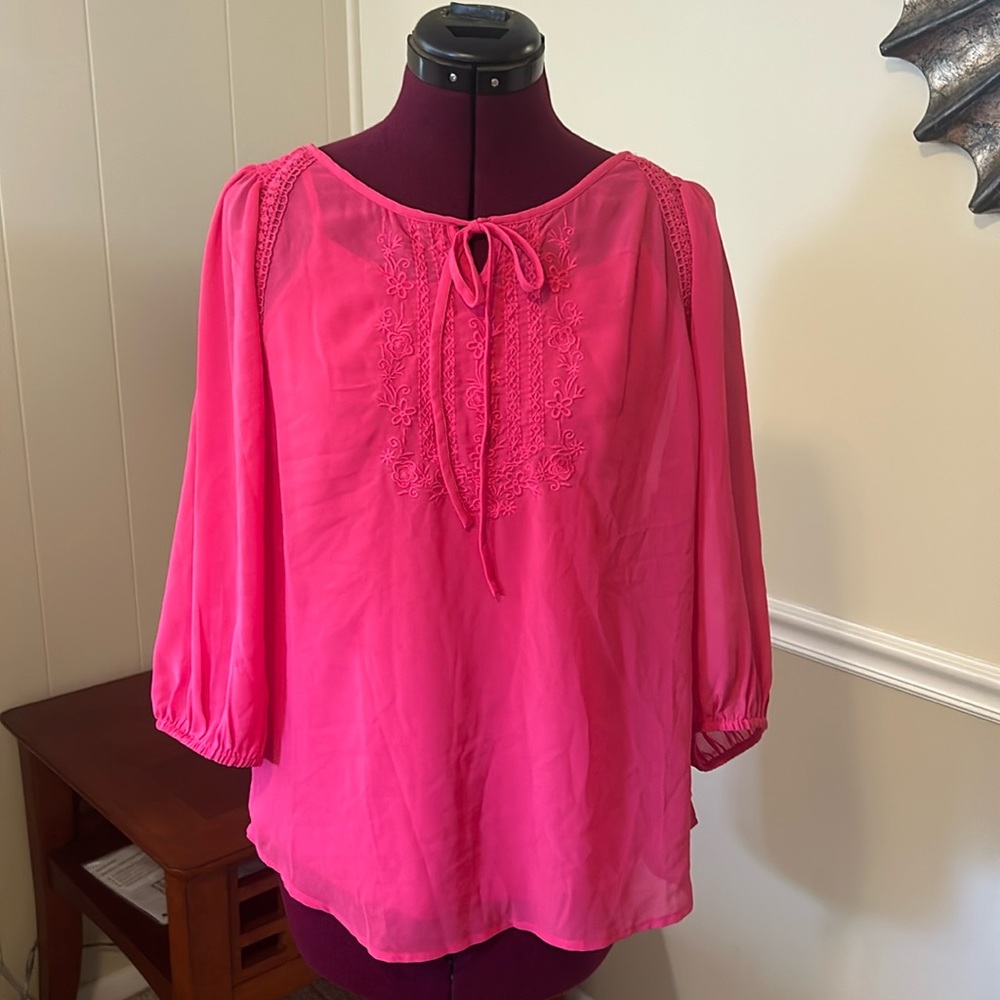 Hot pink sheer Lauren Conrad top with attached tank